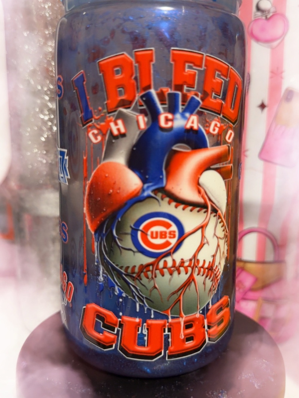 Chicago Cubs 16oz Acrylic Snow Globe Fan Tumbler with customized lid